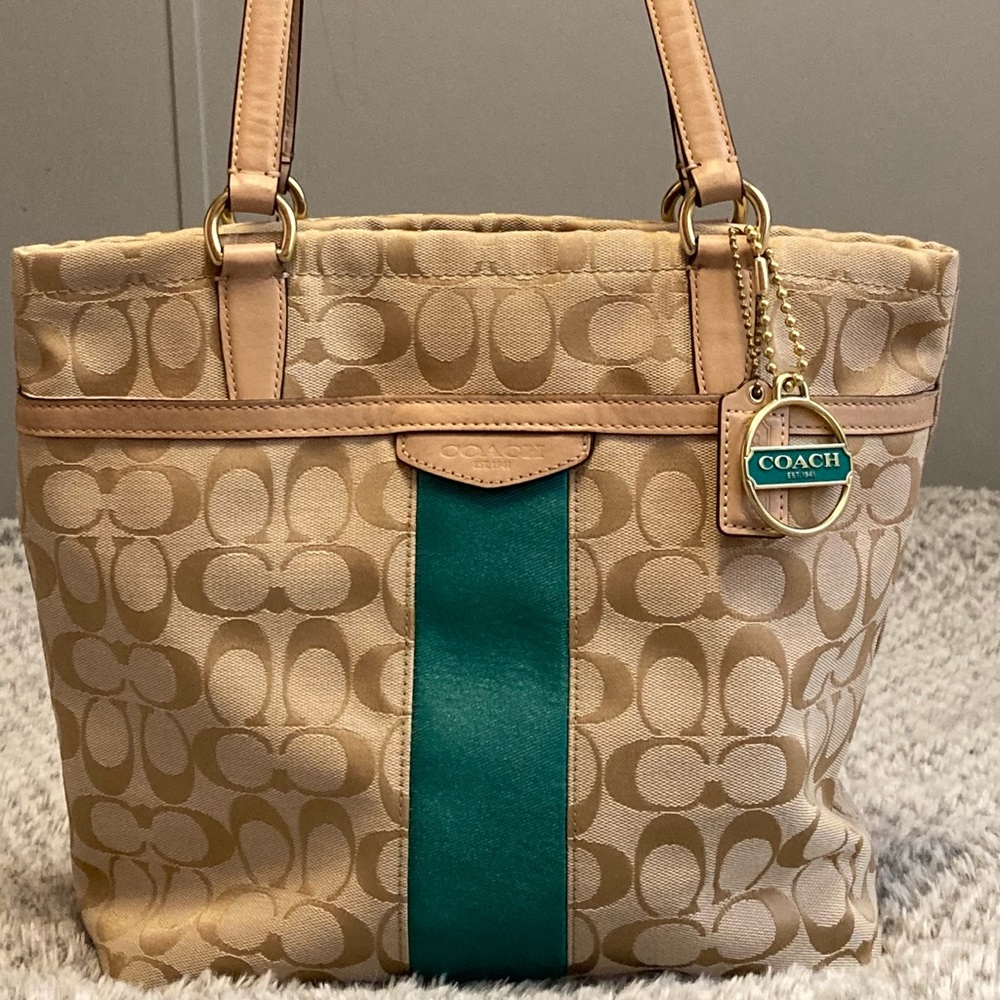 Genuine Coach F28504 Signature Tote Khaki/Green